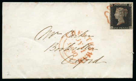 Stamp of Great Britain » 1840 1d Black and 1d Red plates 1a to 11 1840 (Jul 11) Entire from Cheltenham to Oxford with 1840 1d black pl.2 AD
