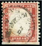 Stamp of Italy 1862 40c Red-carmine, imperforate at bottom, bearing