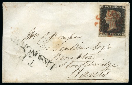 Stamp of Great Britain » 1840 1d Black and 1d Red plates 1a to 11 1840 (Nov 18) Small envelope from London to Broughton  with 1840 1d black pl.2 LG