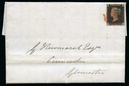 Stamp of Great Britain » 1840 1d Black and 1d Red plates 1a to 11 1841 (Jan 30) Entire from London to Gloucester with 1840 1d black pl.6 GJ