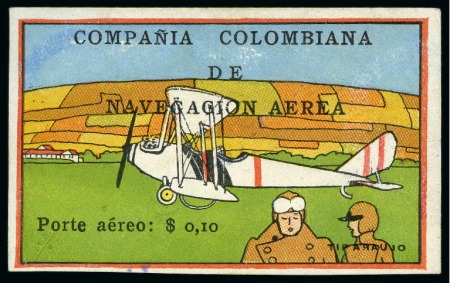 Stamp of Colombia 1920 10c "Plane at rest; pilot foreground" so-called