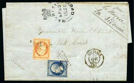 Stamp of Mauritius INCOMING: 1855 (Dec 23) Entire from Bordeaux to Port Louis