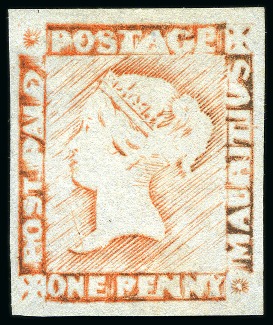 Stamp of Mauritius 1848-59 Post Paid 1d Red on bluish, latest impression, unused, ex Ferrary