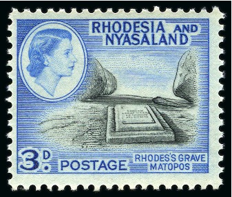 Stamp of Rhodesia and Nyasaland 1959-62 3d Black & Blue printed on the gum side variety
