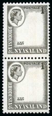 Stamp of Rhodesia and Nyasaland 1959-62 1d Carmine-Red & Black with carmine-red (centre) omitted in pair + strip of 5 with varying dry print