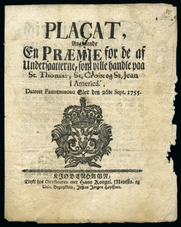 Stamp of Danish West Indies » Decrees and Other Official Documents 1755 (26 Sept.) Decree pamphlet regulating trade for