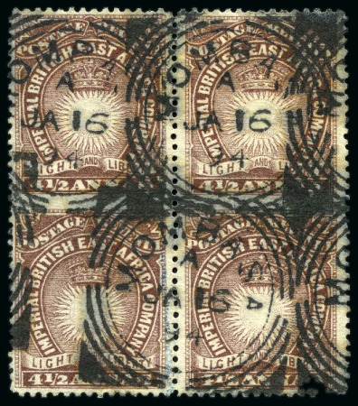 Stamp of Kenya, Uganda and Tanganyika » British East Africa 1890-95 4 1/2a Dull Violet imperf. between vertical pairs in block of four