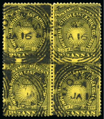 Stamp of Kenya, Uganda and Tanganyika » British East Africa 1890-95 2 1/2a Black on yellow-buff imperf. between vertical pairs in block of four