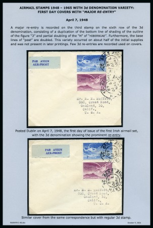 Stamp of Ireland » Airmails 1948 (Apr 7) Matching pair of First Day Covers bearing 3d and 6d Airmail stamps, one with 3d showing prominent re-entry