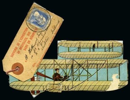 Stamp of Ireland » Airmails 1910 Brussels Exposition novelty postcard (double-sided)  depicting a biplane with tag, sent to Ireland