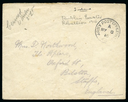 Stamp of Ireland » Political & Transitional Periods 1916-21, EASTER RISING group incl. 1916 envelope with "ARMY POST OFFICE (H.D) / 40"cds, Michael Collins signed card, plus 4 propaganda postcards