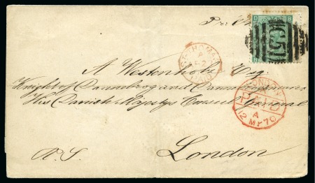 Stamp of Danish West Indies » British Post 1870 Folded cover to London franked by QV 1867 1s green