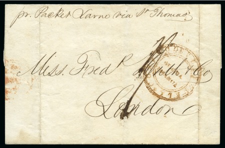 Stamp of Danish West Indies » Transit Mail VENEZUELA TO GREAT BRITAIN: 1844 Folded cover bearing