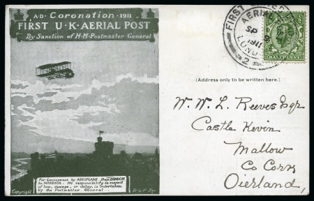 Stamp of Ireland » Airmails 1911-71, Collection of mostly first flights in 2 albums incl. 1911 First UK Aerial Post card to Ireland, 1933 Zeppelin, etc.