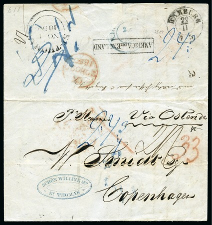 Stamp of Danish West Indies » British Post 1850 Folded entire to Copenhagen dated St. Croix 16