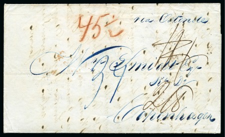 Stamp of Danish West Indies » British Post 1853 Folded entire to Copenhagen bearing on reverse