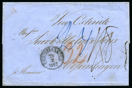 Stamp of Danish West Indies » Pre-Philately and Stampless Covers 1857 Folded entire to Copenhagen bearing CHRISTIANSTED