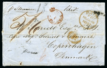 Stamp of Danish West Indies » British Post 1856 Folded cover to Copenhagen bearing red crowned