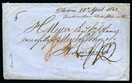 Stamp of Danish West Indies » British Post 1861 Envelope to Hamburg, bearing on reverse small