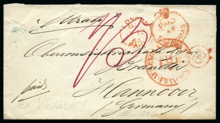 Stamp of Danish West Indies » British Post 1863 Folded cover to Hanover bearing red crowned PAID