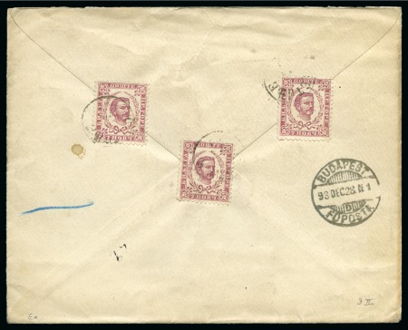 Stamp of Montenegro 1893 Registered 10n blue stationery envelope to Hungary