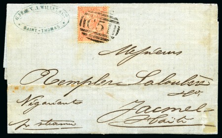 Stamp of Danish West Indies » British Post 1867 Folded entire to Jacmel/Haiti franked by QV surface