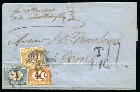 Stamp of Danish West Indies » British Post 1873 Folded entire to Genova taxed on arrival by Italian