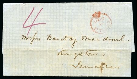 Stamp of Danish West Indies » Pre-Philately and Stampless Covers 1863 Folded cover to Jamaica bearing red crowned PAID