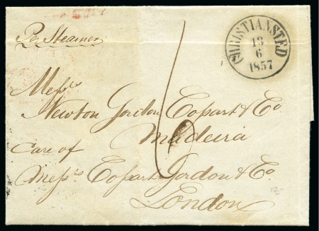 Stamp of Danish West Indies » Pre-Philately and Stampless Covers 1857 Folded cover to Madeira via London bearing CHRISTIANSTED