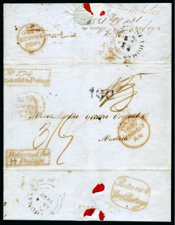 Stamp of Danish West Indies » British Post 1852 Folded entire to Madeira bearing on reverse ST:-THOMAS