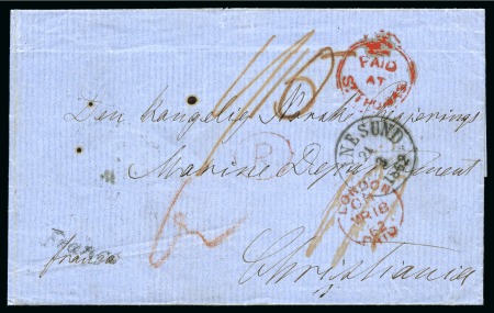 Stamp of Danish West Indies » British Post 1862 Folded entire to Norway with crowned circle PAID