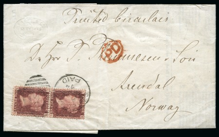 Stamp of Danish West Indies » British Post 1874 Printed matter to Norway franked by pair of 1864-79
