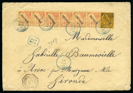 Stamp of Colonies françaises » Réunion 1891-1894, Sélection de 3 lettres dont superbe bande