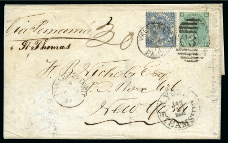 Stamp of Danish West Indies » Transit Mail CHILE TO USA: 1870 Folded cover to New York franked