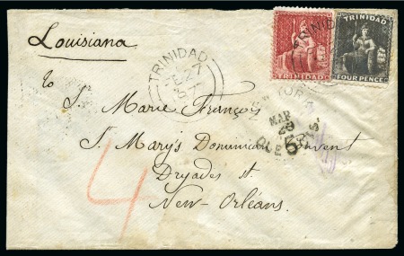 Stamp of Danish West Indies » Transit Mail TRINIDAD TO USA: 1877 Envelope to New Orleans franked