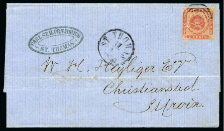 Stamp of Danish West Indies » Stamp Issues 1866 3c Carmine, clear to good margins, tied by light