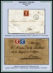 Stamp of Colonies françaises » Algérie 1853-1862, Utilisation des Empire non dentelés en Algérie, collection de 35 lettres sur 17 pages d'exposition dont rarissime 40c avec Piquage d'Alger sur lettre d'Alger
