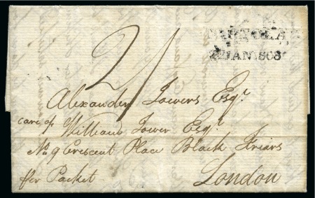 Stamp of Danish West Indies » Pre-Philately and Stampless Covers 1808 (10 Jan.) Folded entire from St.Croix to London,