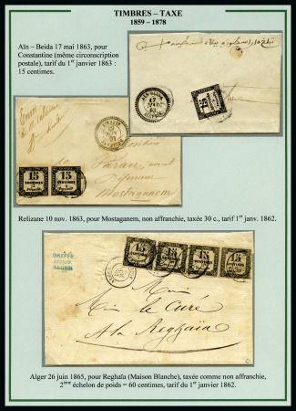 Stamp of Colonies françaises » Algérie Timbres-taxe utilisés en Algérie, Collection de 12 lettres et un fragment sur 6 pages d'exposition