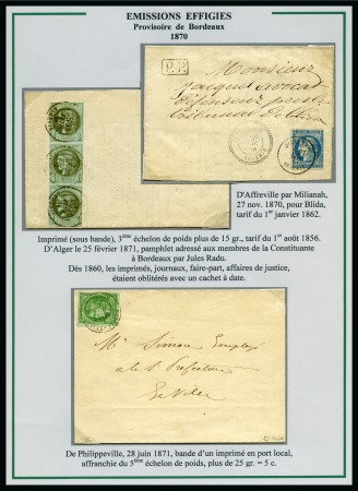Stamp of Colonies françaises » Algérie 1870-1872, Utilisation de l'émission de Bordeaux en Algérie, collection de 17 lettres sur 7 pages d'exposition