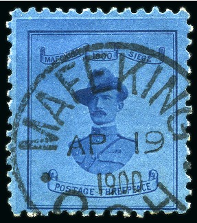 Stamp of South Africa » Mafeking 1900 Baden-Powell 3d deep blue on blue, used with central