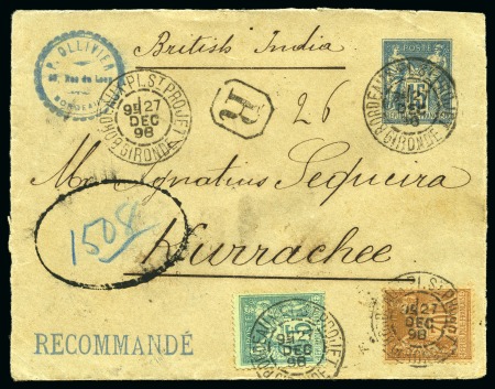 Stamp of France PAKISTAN Entier 15c Sage de Bordeaux 27.12.1898 en