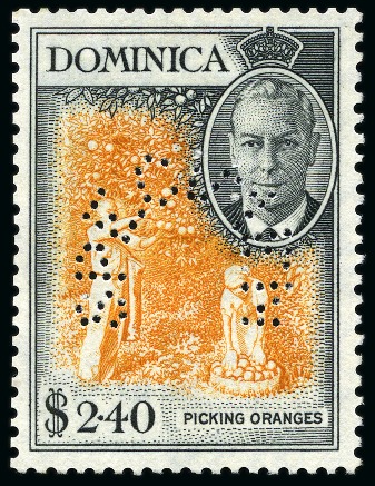 Stamp of Dominica 1951 1c to $2.40 set of 15 with "SPECIMEN" perforation