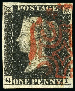 Stamp of Great Britain » 1840 1d Black and 1d Red plates 1a to 11 1840 1d Black pl.6 QI with red MC, superb condition