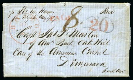 Stamp of Danish West Indies » Transit Mail USA TO BRITISH GUIANA 1857: Folded entire from Boston