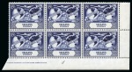 Stamp of Malaysia » Malaya British Military Administration 1949 UPU set in mint nh lower right corner plate blocks of 6, with the 50c blue-black showing the variety "distorted crown in watermark"
