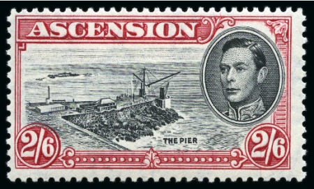Stamp of Ascension 1938-53 KGVI 2s6d black and deep carmine with "Davit flaw (R5/1)" variety in mint