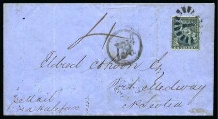 Stamp of Danish West Indies » Transit Mail BARBADOS TO NOVA SCOTIA: 1867 Folded cover franked