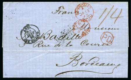 Stamp of Danish West Indies » British Post 1865 Folded entire from St.Thomas to Bordeaux,