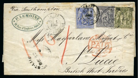 Stamp of France SAINTE LUCIERarissime tarif UGP à 1F40 en trois couleurs